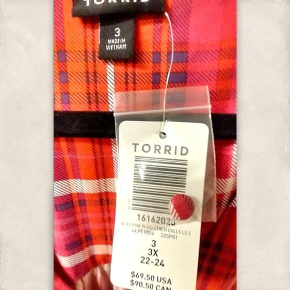TORRID Plus Size  Zip Front Plaid Pink Stretch Challis Shirt Dress - Picture 13 of 16